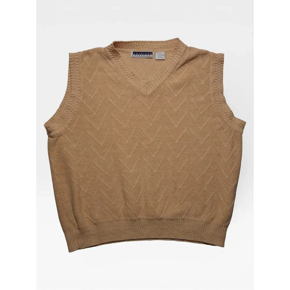 American Paradise Linen Cotton Knit Sweater Vest V-Neck Large Preppy